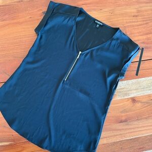 🦊 Express Black V-Neck Blouse with Gold Zipper